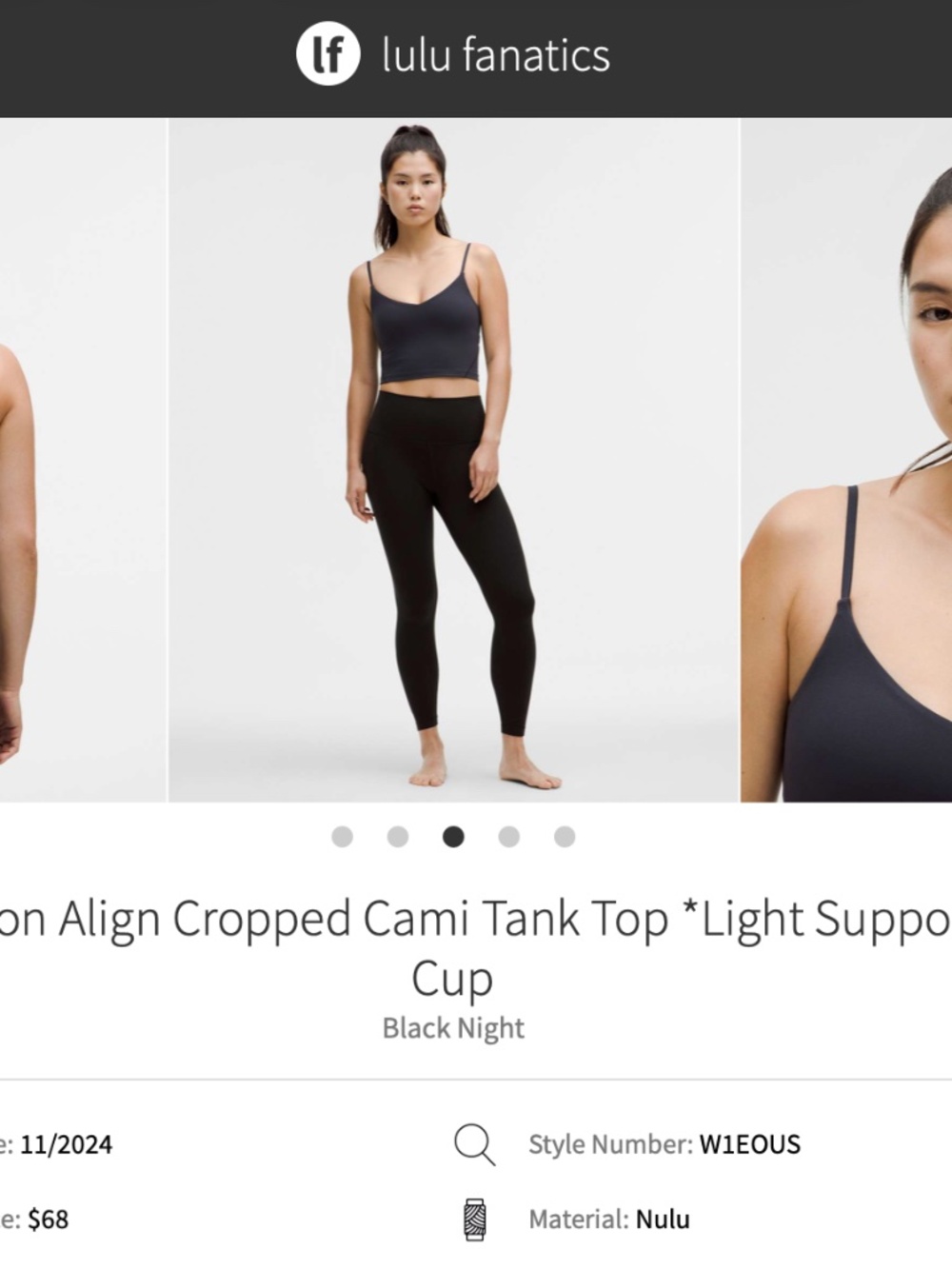 NWT Lululemon Align Cropped Cami Tank Top BKNT 6